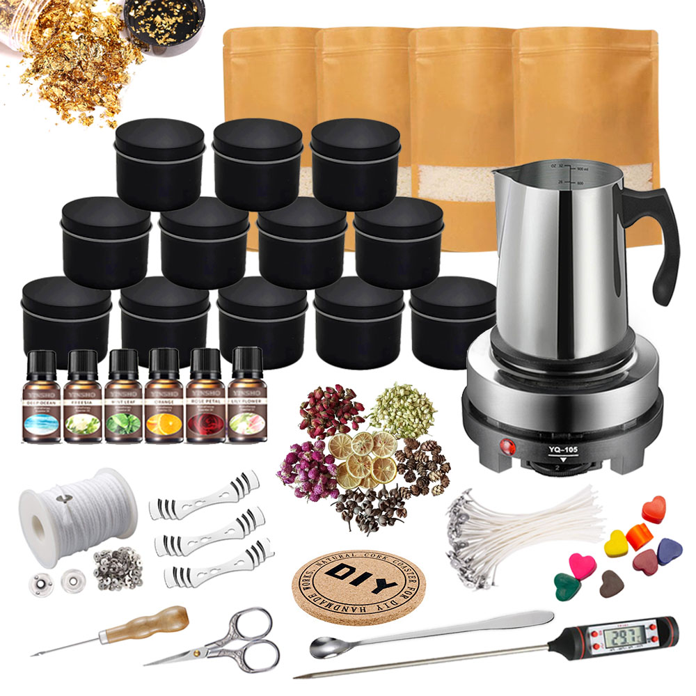 Candle Making Kit For Beginners - キャンドル作りキット、簡単に作れるカラーキャンドルソイワックスキット、ソイワックス、芯、るつぼ、缶などが含まれます。