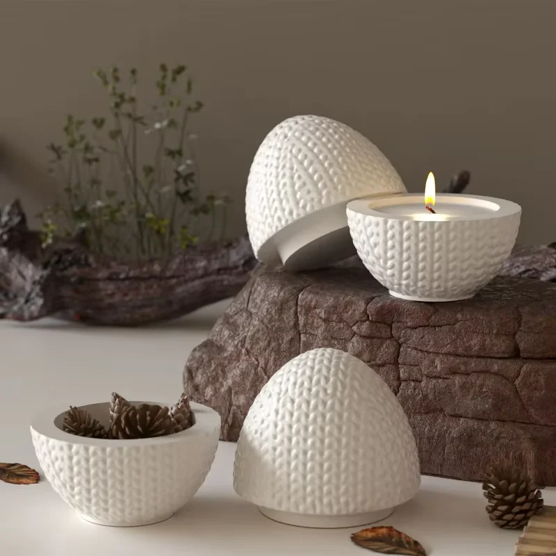 Candle Making Yarn - ZDQ03 DIY編み糸卵型オーバルエポキシシリコンモールド、樹脂キャンドル作り、石膏プラスター収納ジャー、カップ型用