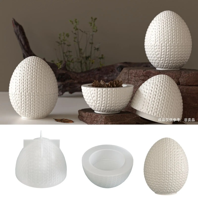 Candle Making Yarn - DIY編み糸卵型オーバルシリコンモールド、レジンキャンドル作り、石膏プラスター収納ジャー、カップ型用