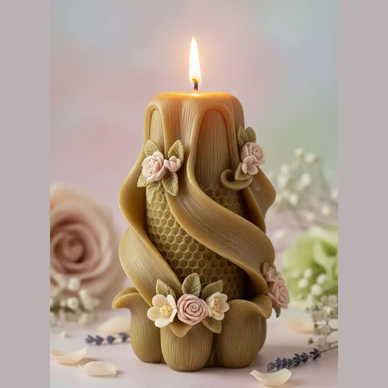 Candle Making Vinings - 森の風合いを模した花のハニカムテクスチャスパイラル不規則形状シリコンモールド、香り付きキャンドル作成用、花柄の香り付きキャンドルオーナメント作成用モールド