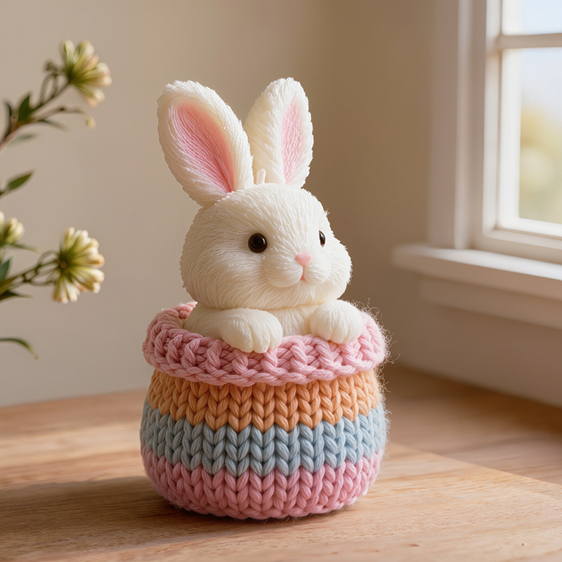 Candle Making Yarn - 糸の質感のあるバスケット型のウサギ型の香り付きキャンドルを作るためのシリコンモールド、かわいい手作りギフトキャンドル香り付きオーナメント樹脂液体DIYシリコンモールド