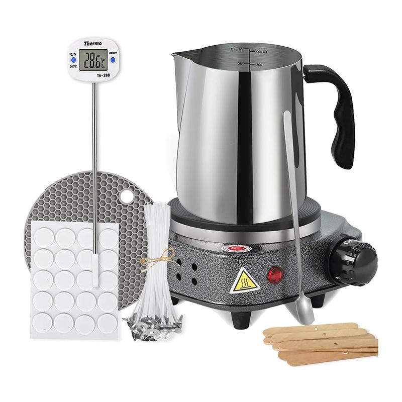 Candle Making Kit For Beginners - LIKE WISH キャンドル作りキット キャンドル作り用ホットプレート付き、初心者向けキャンドル作りキット 溶解ポット付き USプラグ