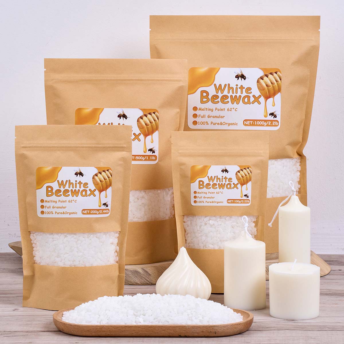 Candle Making Kit For Beginners - 1000 グラム白蜜蝋 DIY キャンドル作成材料純粋な天然粒状バッグ無臭ワックス粒子原料手芸サプライヤー