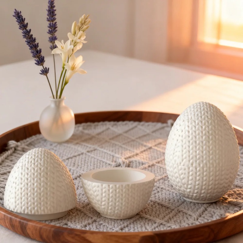 Candle Making Yarn - DIY編み糸卵型オーバルシリコンモールド、樹脂キャンドル作り、石膏プラスター収納ジャー、カップ型用