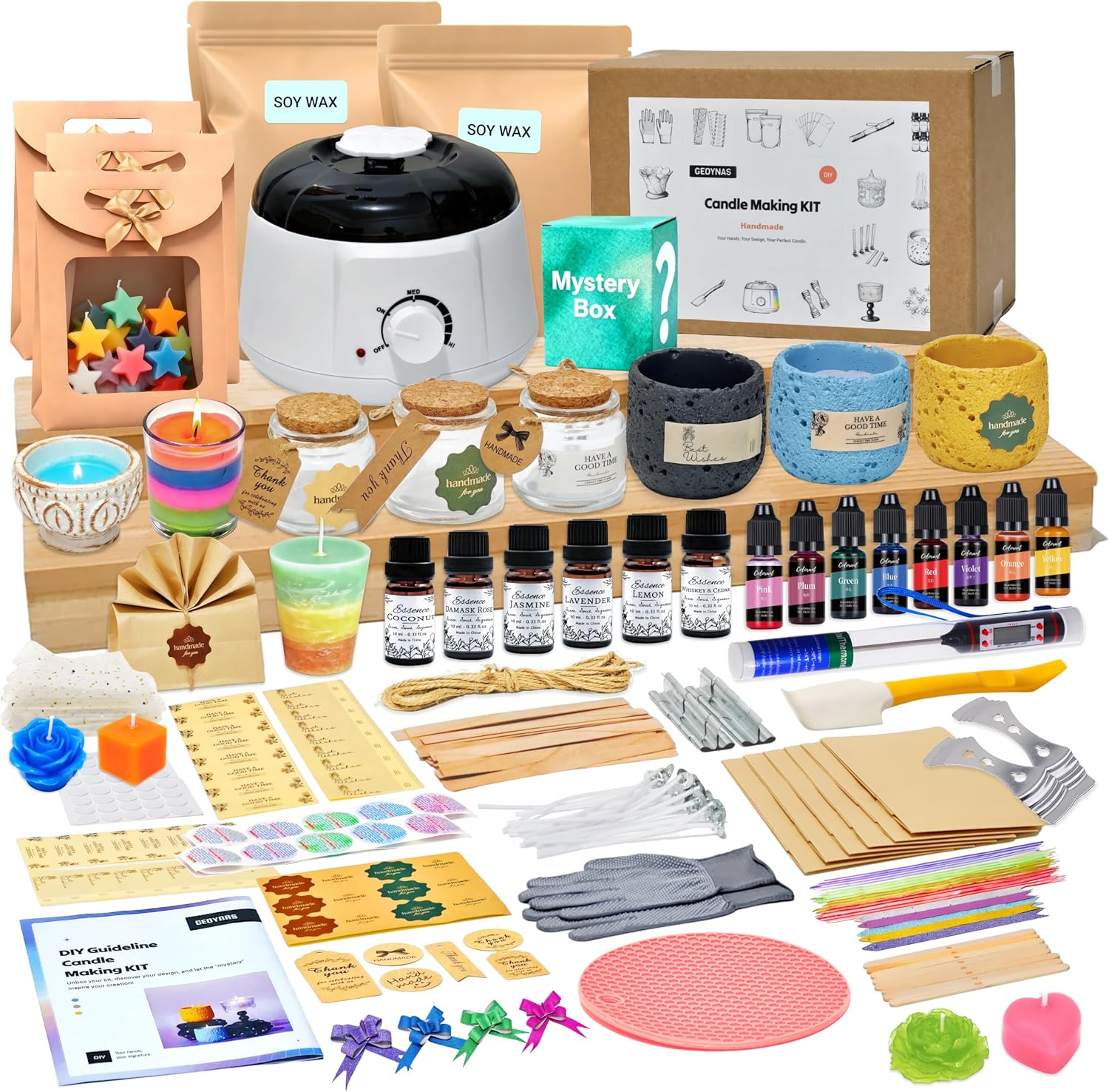Candle Making Kit For Beginners - 大人と初心者向けの128個入りキャンドル作りキット – ソイワックスキャンドル作り用品、4ポンドのソイワックス、6個入りの長持ちする香り付きワックス、30個入りのキャンドル芯、ワックスメルター – 大人女性向けのクラフト、趣味へのギフト