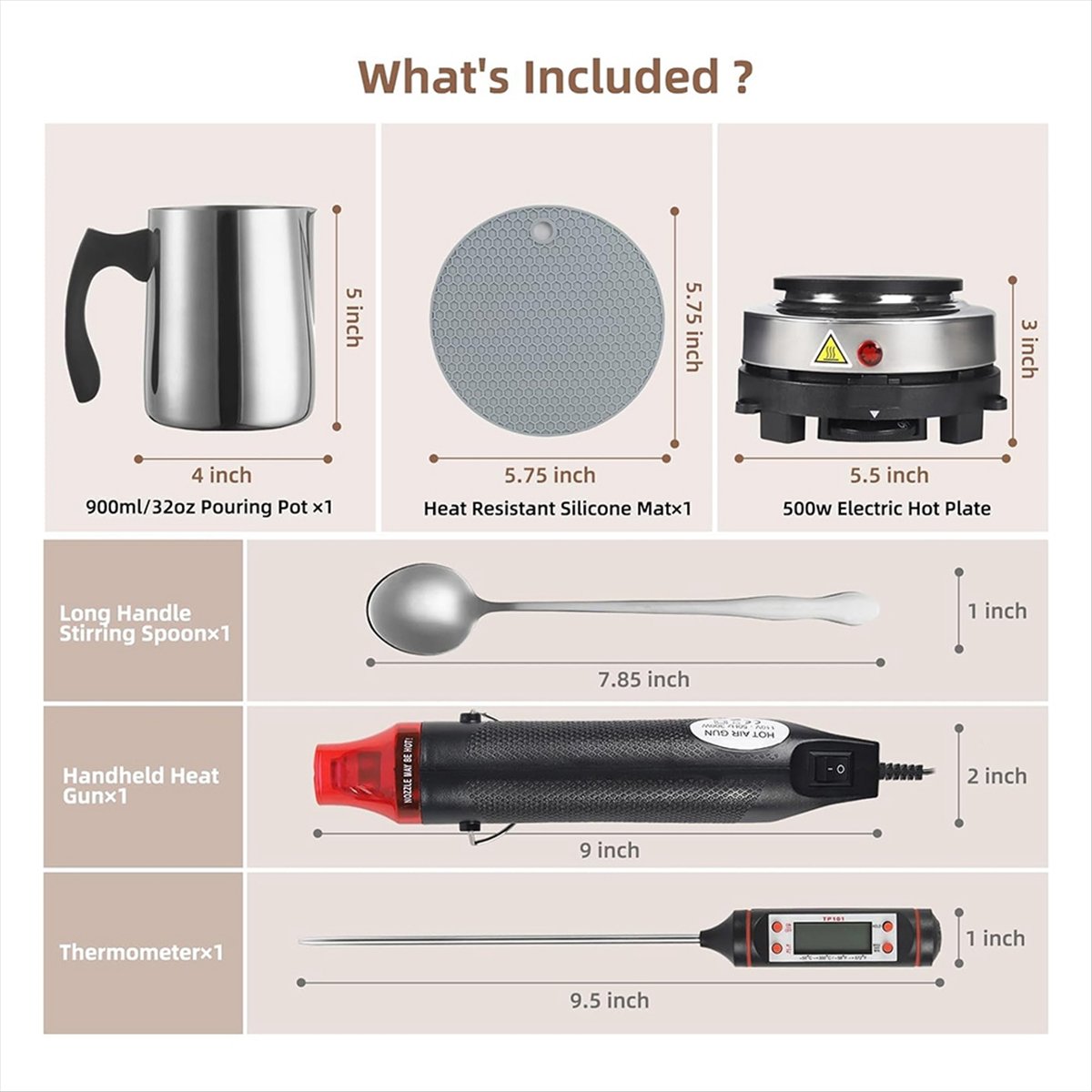 Candle Making Kit For Beginners - キャンドル作りキット、初心者向け、900ml注ぎ口付きポット、EUプラグ付きホットプレート、ステンレス製キャンドル作りキット