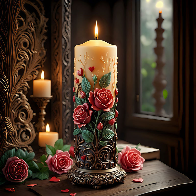 ヨーロッパ風の赤いバラのハート型の蔓が絡み合った円柱型のキャ - Candle Making Vinings のレビューと価格