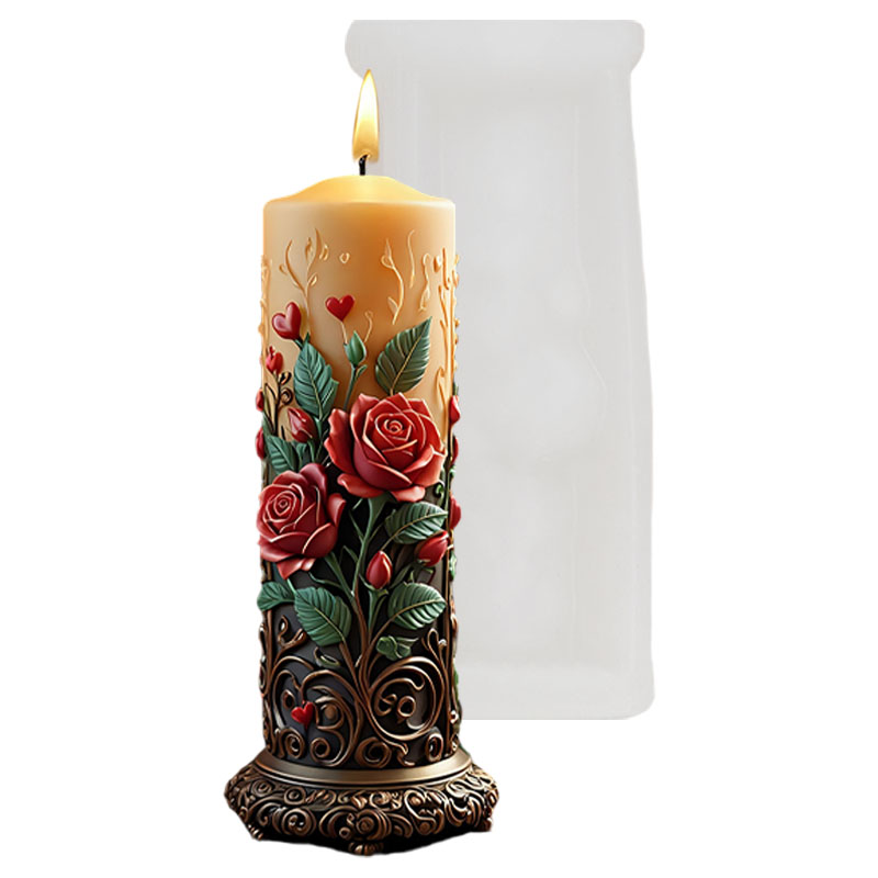 ヨーロッパ風の赤いバラのハート型の蔓が絡み合った円柱型のキャ - Candle Making Vinings のレビューと価格