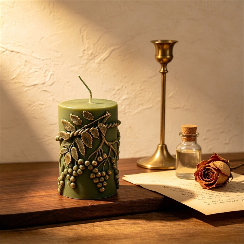 素朴なレリーフベリー葉模様のつる状ブドウピラーキャンドルシリ - Candle Making Vinings のレビューと価格