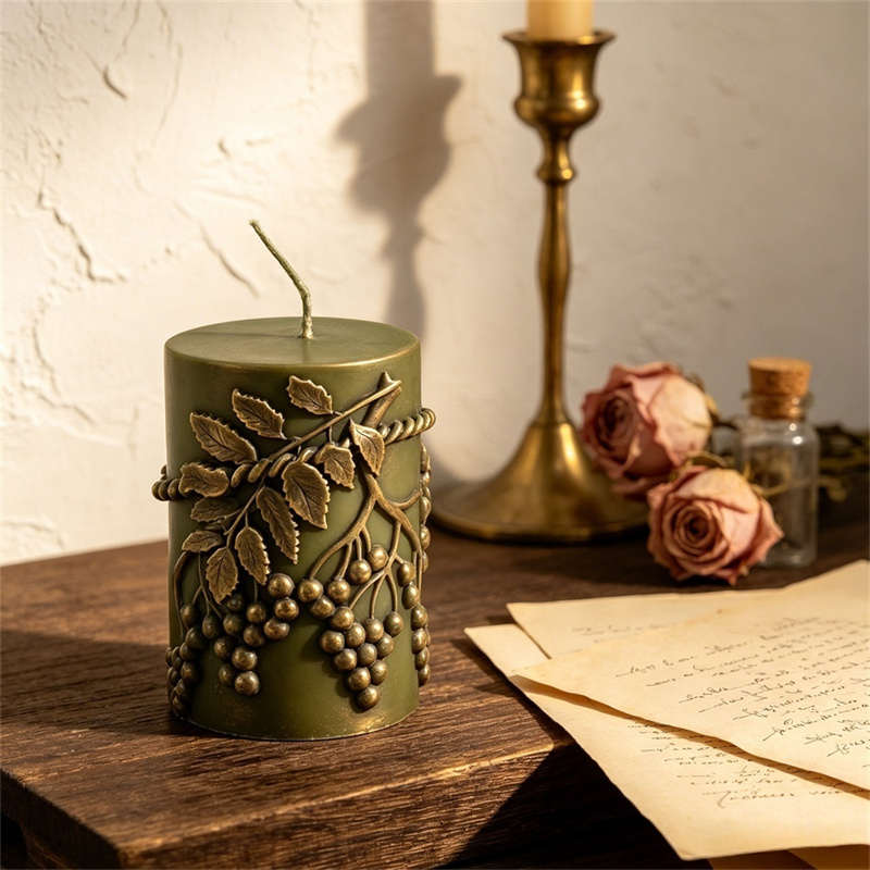素朴なレリーフベリー葉模様のつる状ブドウピラーキャンドルシリ - Candle Making Vinings のレビューと価格