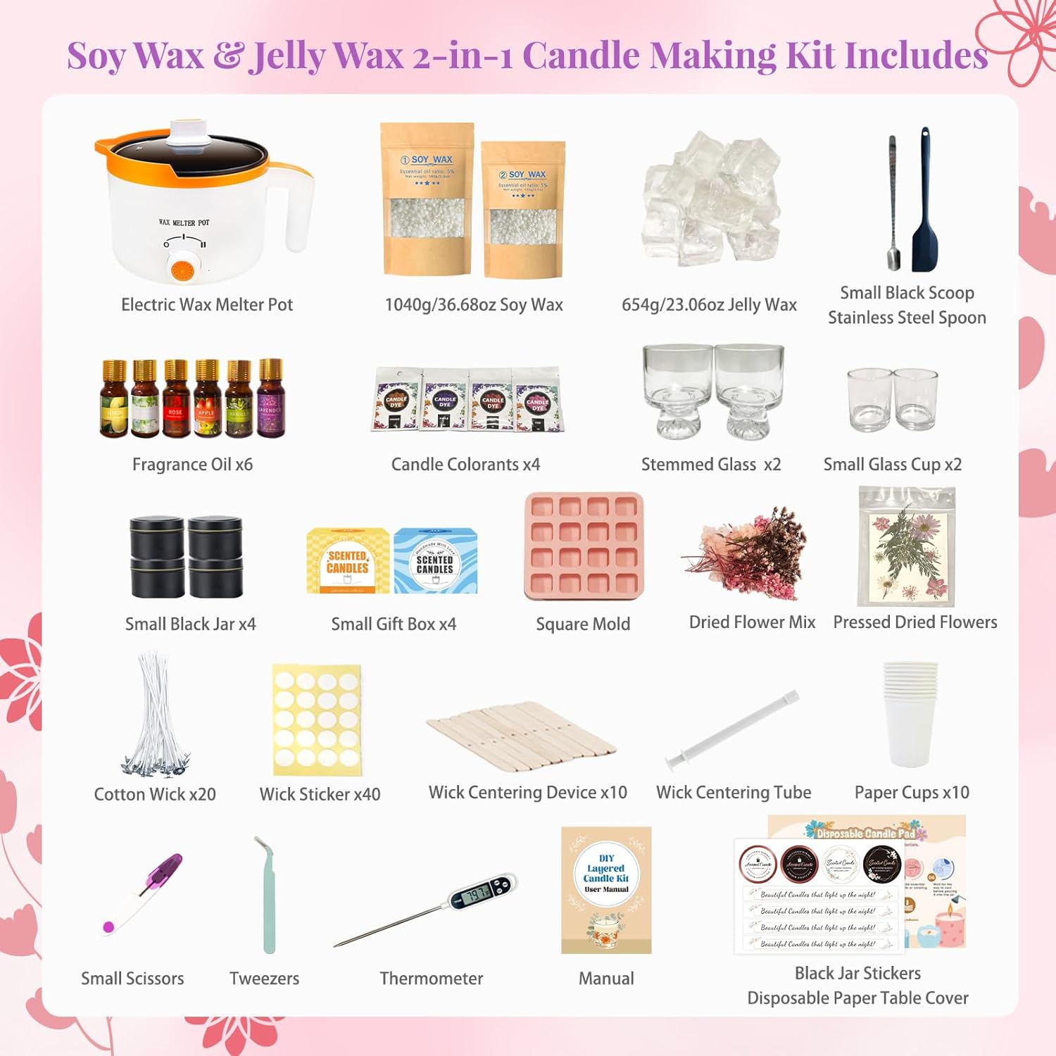 2-in-1大豆＆ゼリーワックスDIYキャンドル作成キット（ - Candle Making Kit For Beginners のレビューと価格
